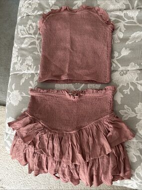 NWOT - Smocked Ruffle Tiered Skirt Set in Dusty Rose